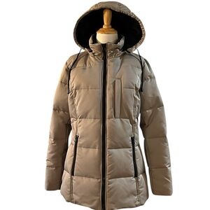 ARTIC EXPEDITION HORIZONTAL QUILTED DOWN PARKA JACKET TAN AND BLACK SIZE XXS